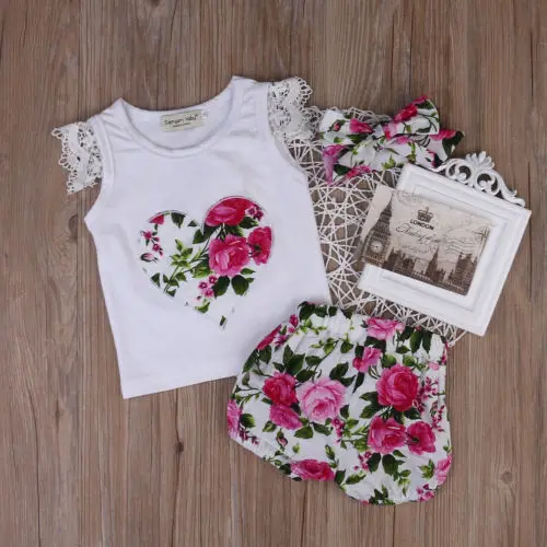 new hot summer Toddler Kids Baby Girls Outfits Clothes T-shirt Tops+Pants/Shorts/Skirt 2PCS Set