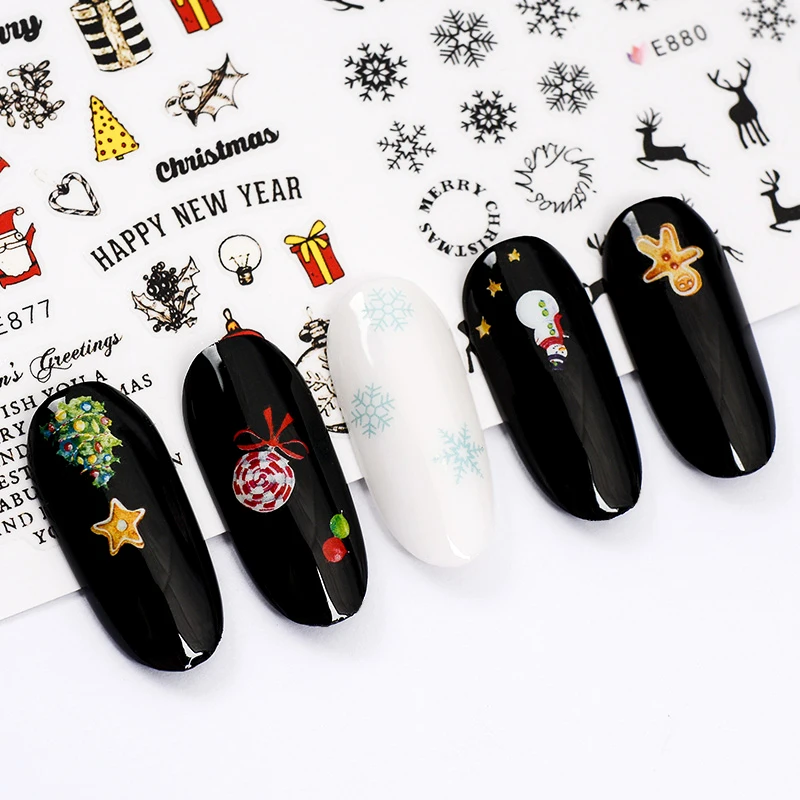 11 шт./компл. Nail Art Наклейки-слайдеры Рождество Санта-Клаус 3D клейкая наклейка зимний маникюр Советы нейл-арта украшения