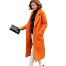Осеннее и зимнее Новое корейское Свободное длинное шерстяное пальто, толстая куртка, кокон-тип, длина по колено, шерстяная куртка для женщин