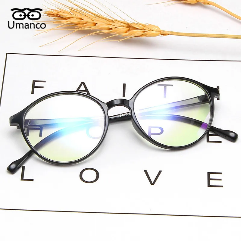 

Umanco 2019 New Student Round Clear Plain Glasses For Women Men PC Frame Blue Light Read Computer Gaming Transparent School Gift