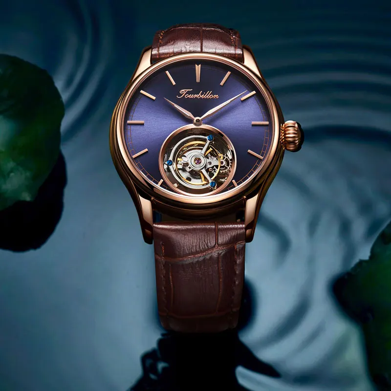 Топ бренд Kopeck для мужчин s Tourbillon часы Роскошные 24 к Натуральная кожа reloj Tourbillon hombre механические мужские часы montre - Цвет: 3