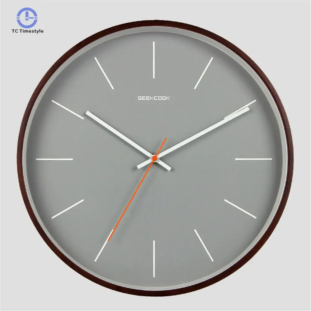 

Silent Mute Wall Clocks For Home Decor 14 Inch Modern Watches Advanced Wood Metal Frame Wall Clock Modern Design