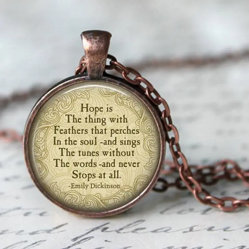 1pcs lot Romantic Poem Logo Pendant Necklace Emily Dickinson Round