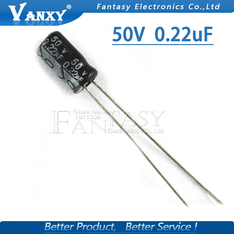 

50PCS Higt quality 50V0.22UF 5*11mm 0.22UF 50V 5*11 Electrolytic capacitor