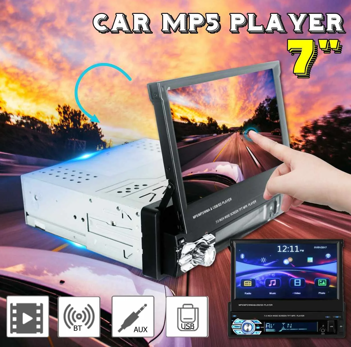 

Car MP5 Audio Video MP4 Player HD 7 inch Touch Screen TF Card USB bluetooth MP3 Player Radio