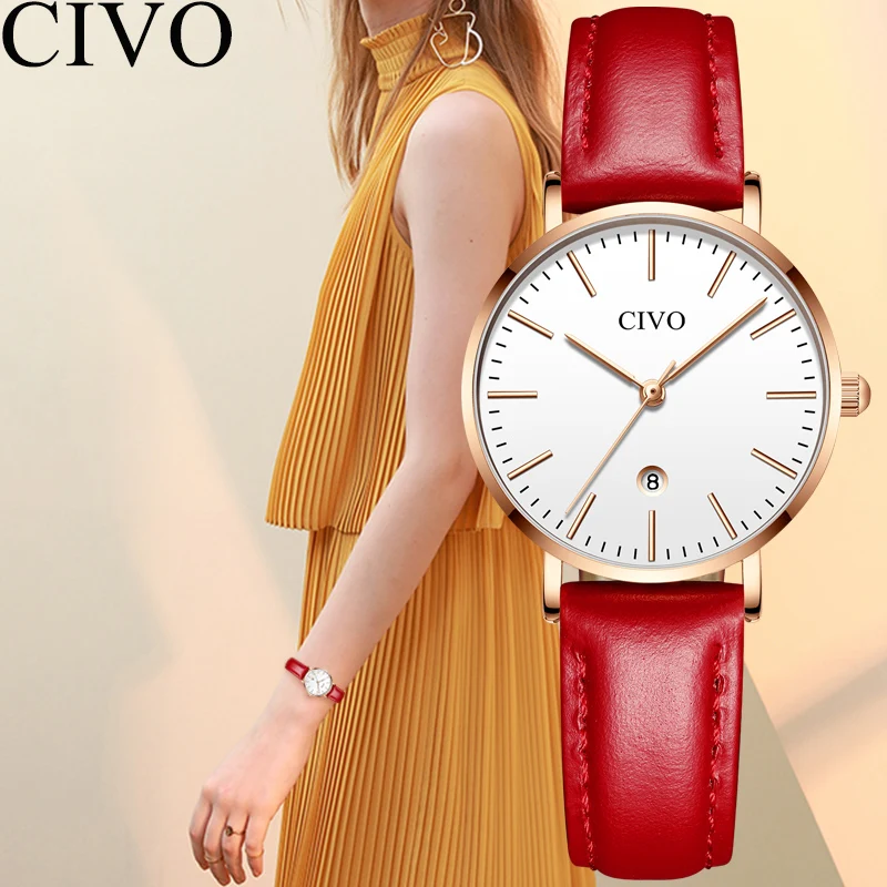

CIVO Luxury Top Brand Watch Waterproof Elegant Genuine Leather Quartz Watch Women Wristwatches Ladies Women Dress Watches