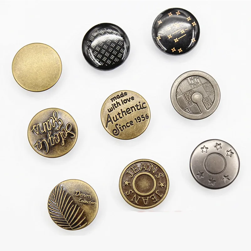 10pcs 20mm Mixed 18 Patterns Clothes Button Jean Metal Buttons Jeans ...