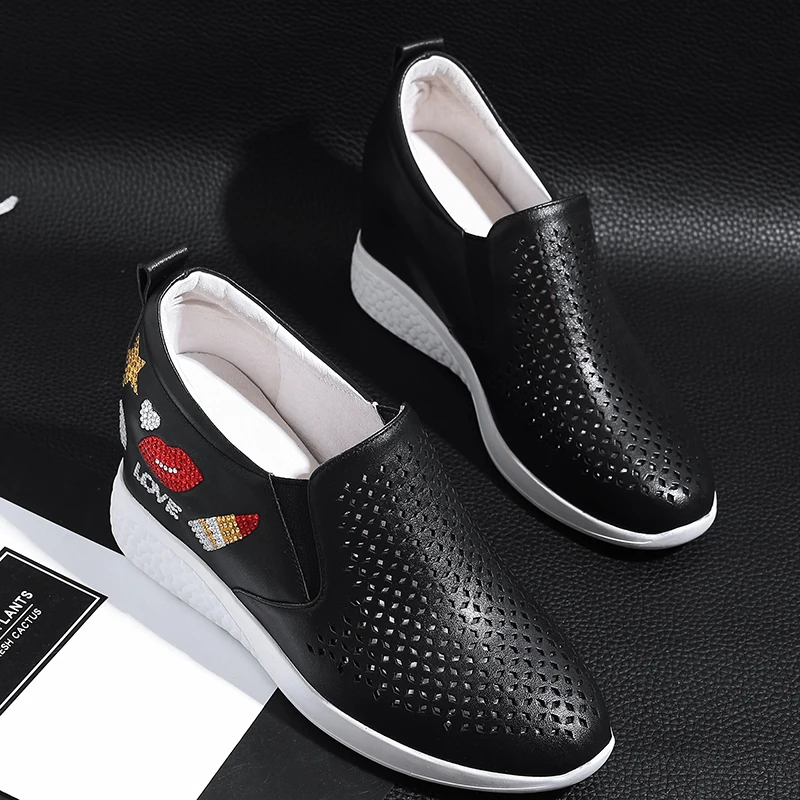 Black Marque Appartements on Femmes Confortable De Mocassins Designer Cuir Véritable Qualité Respirant Wedge Slip Loisirs Espadrilles white Chaussures Haute IYxCCT8qwR