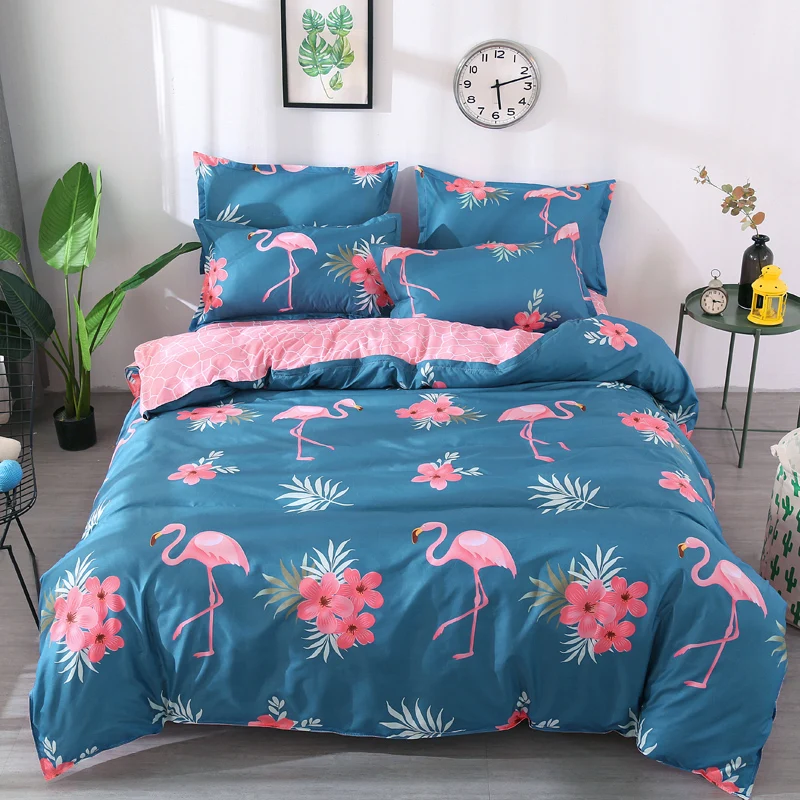 Flamingo Bedding Set Tropical Plant Quilt Cover Queen Full King Size