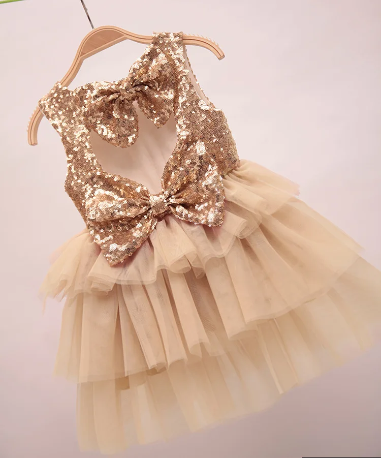 

Retail Free shipping sleeveless Children's Bling summer Sequin Ball gown wedding Dress with big bows baby girl summer tank dress