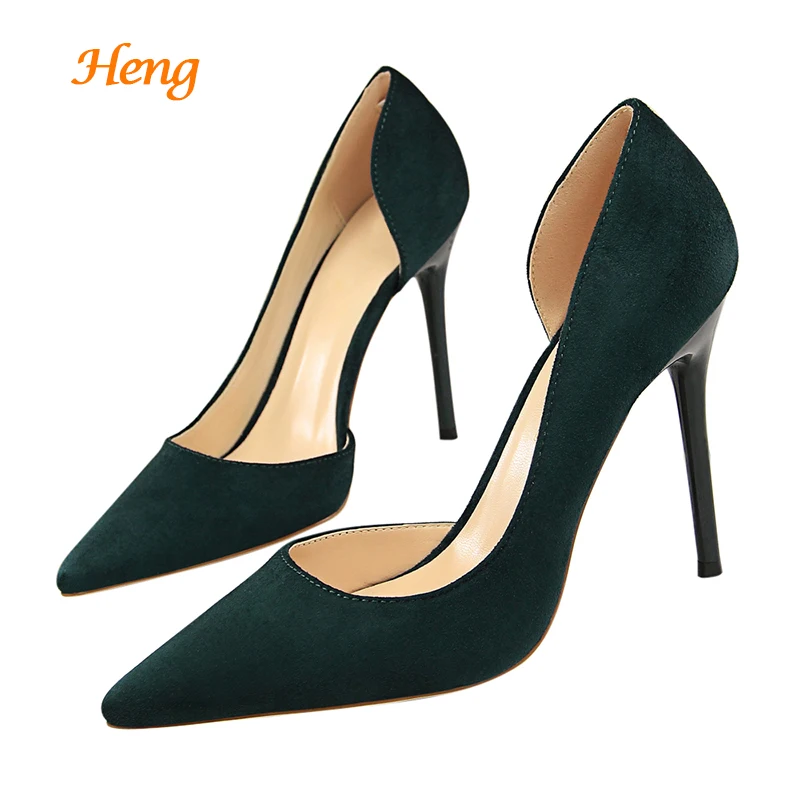 

2018 Fashion Sweet Women 10cm High Heels Pumps Female Sexy Pointed Toe Block Stiletto High Heels Lady Pink Green Scarpins Shoes