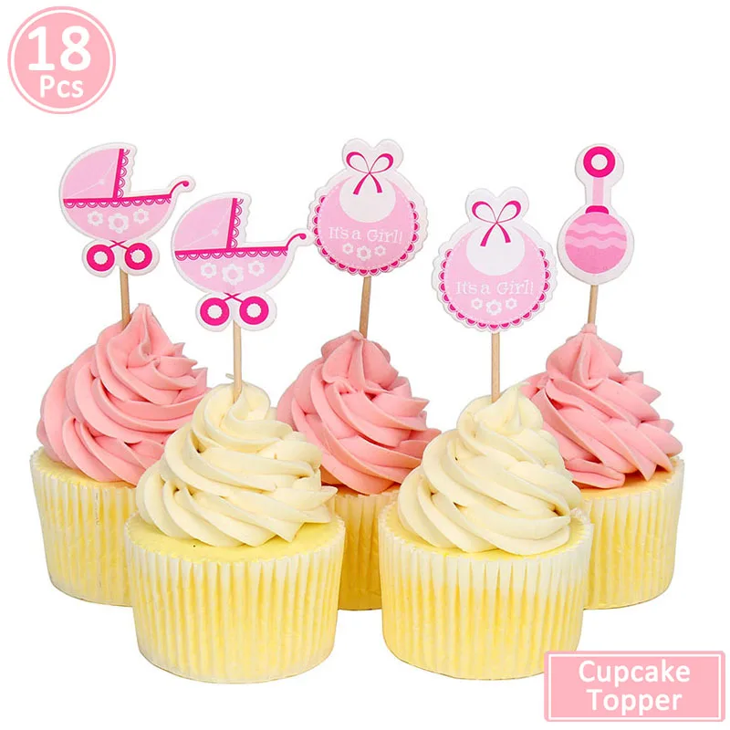 Lincaier 10 шт Babyshower его одежда для мальчиков и девочек кекс Toppers украшения на день рождения спрос среди детей Детские принадлежности для душа - Цвет: 18pcs pink topper