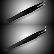 2 шт. мини-черные алмазные шипованные кости импортные черные антистатические пинцеты для ногтей для ресниц и бровей Прямой пинцет изогнутые прямые