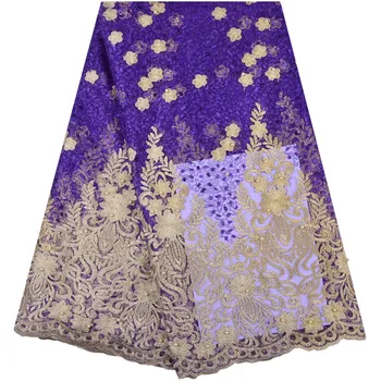 

French Lace Fabric With Bead Purple African Mesh Lace Fabric High Quality 2018 Net Lace Nigerian Material Dress For Wedding 1286