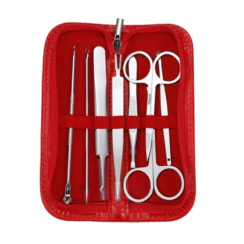 

ELECOOL 8Pcs Facial Blackhead Pimple Blemish Comedone Acne Extractor Remover needle Tweezers set kit