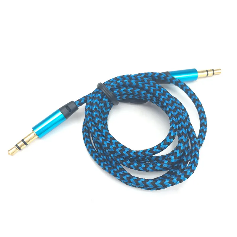 Goede 1 m Nylon Aux Kabel 3.5mm naar 3.5mm Male naar Male Jack Auto Audio Kabel Gold Plug kabel snoer Voor Iphone 7 Xiaomi speaker