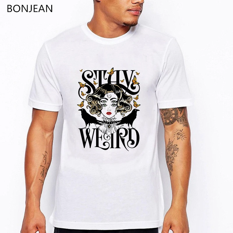 

Psychedelic Shirt Men Rose and The Ravens Witch Printed tshirt homme Stay Weird vintage t shirt male geek t-shirt 3D novelty tee