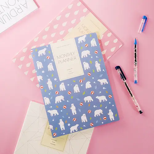 

2019 Monthly Planner L Size Cute Cartoon Agenda Book 64P School Office Supplies Korean Stationery Gift