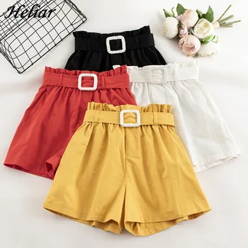 

HELIAR High Waist Cargos Shorts Femme Solid Lady Hot Shorts Saches Panties Femme With Pockets 2019 Summer Streetwear Shorts