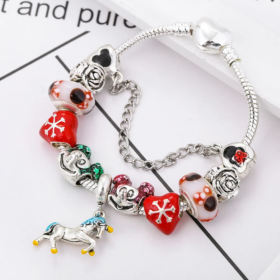 DINGLLY الأزياء الفضة الحصان سباق سحر سوار للنساء الأحمر الحب ميكي الخرز صالح باندورا إسورة عيد الميلاد هدايا