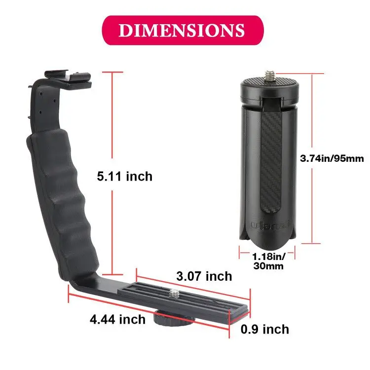 Photography L Mic Stand Bracket with 2 Standard Hot Shoe Mounts Mini Phone Tripod for Gopro 6 Smart