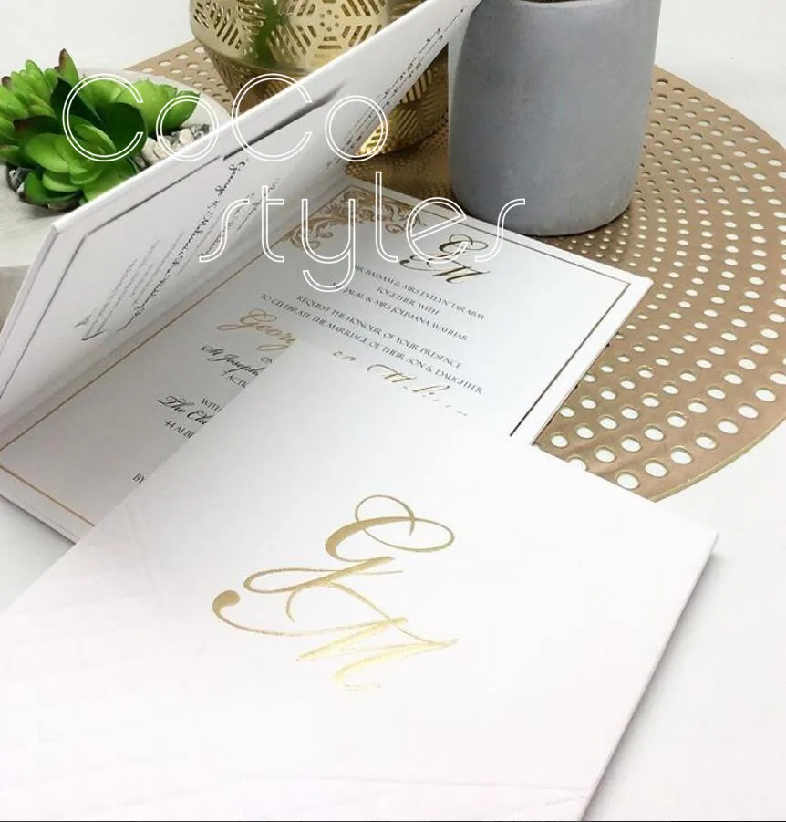 Cocostyles diy pure white foiling hardcover folded wedding invitation for church wedding party even - 32879858004