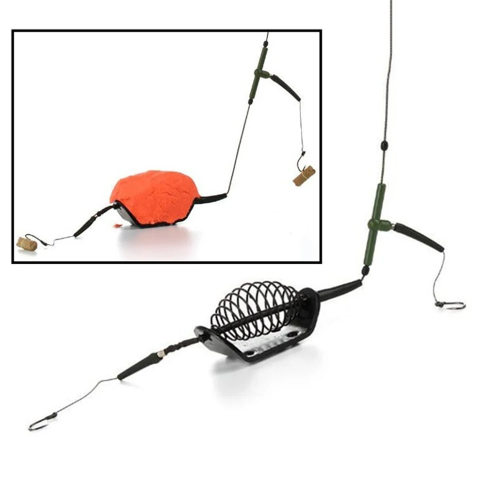 1Set 2 Non barb Hooks Fishing Bait Cage Lead Sinker Swivel with Line