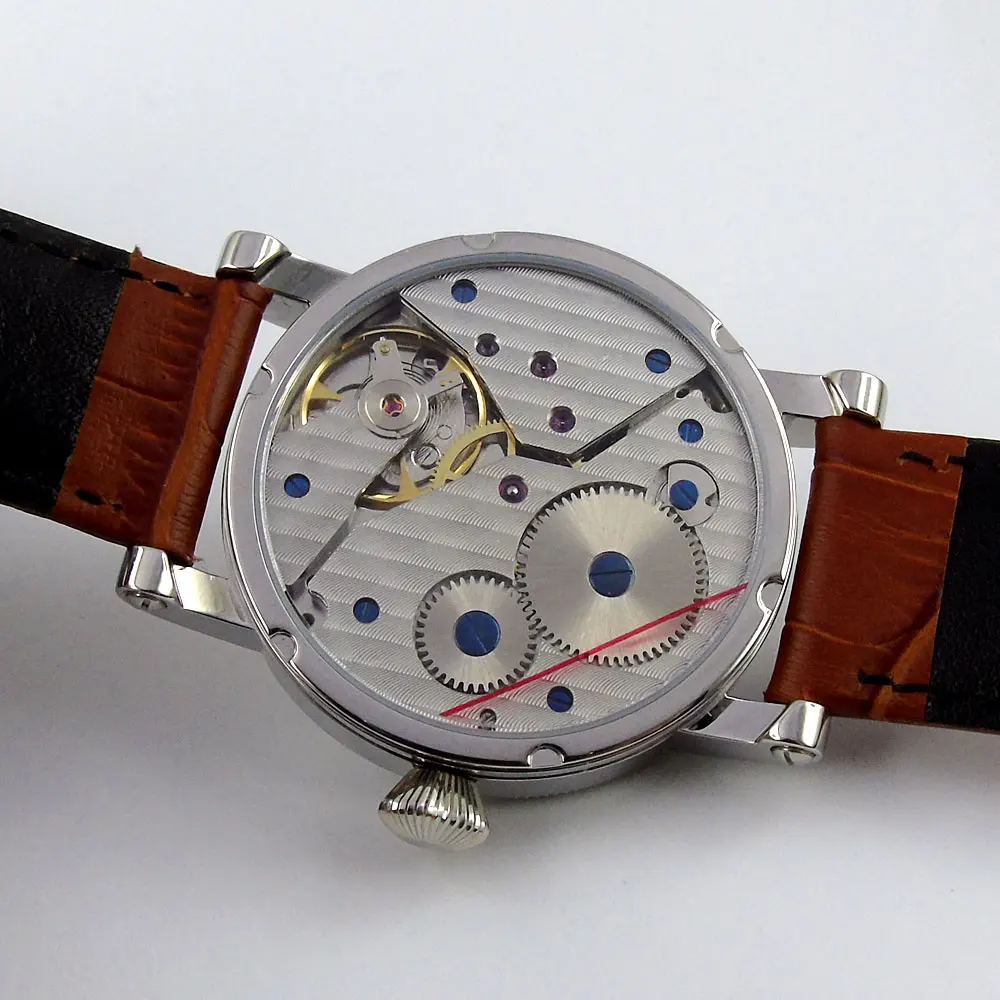 Сладкие Подарки 42 мм parnis белый циферблат синие метки кожаный ремешок GMT Moon Phase автоматические механические мужские часы