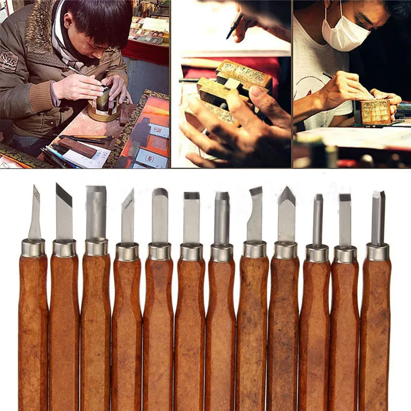 12pcs Wood Carving Tools Set wood Chisel Gouges Woodcut Knife Scorper