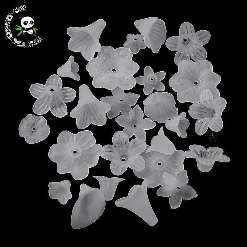 500g Clear Mixed Style Frosted Acrylic Flower Beads for Jewelry Making