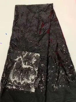 

Black African Sequins Lace Fabric 2019 High Quality Lace French Sequence Tulle Lace Nigerian Lace Fabrics For Wedding Party
