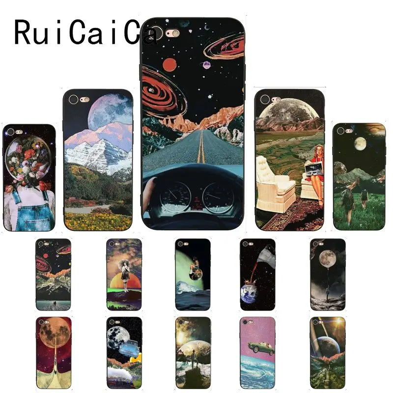 Чехол для телефона RuiCaiCa Trippy Art aesthetic Space astronaut черный мягкий чехол iPhone 5 5Sx 6 7 7plus 8 8Plus
