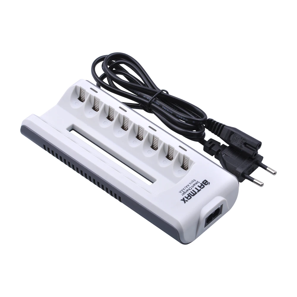 Batmax 12Pcs 2800mAh AA Ni-Mh Rechargeable Battery with 8-Channel Smart LED Display Uninversal Charger for AA AAA Batteries