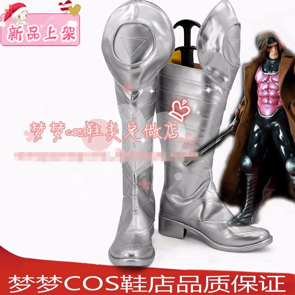Free Shipping Gambit Cosplay Shoes Halloween Silver High Boots Custom-made | Тематическая одежда и униформа
