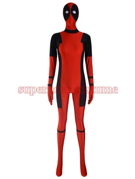 

2017 Lady Deadpool Costume red and black spandex halloween female Deadpool superhero costumes hot sale show fullbody zentai suit
