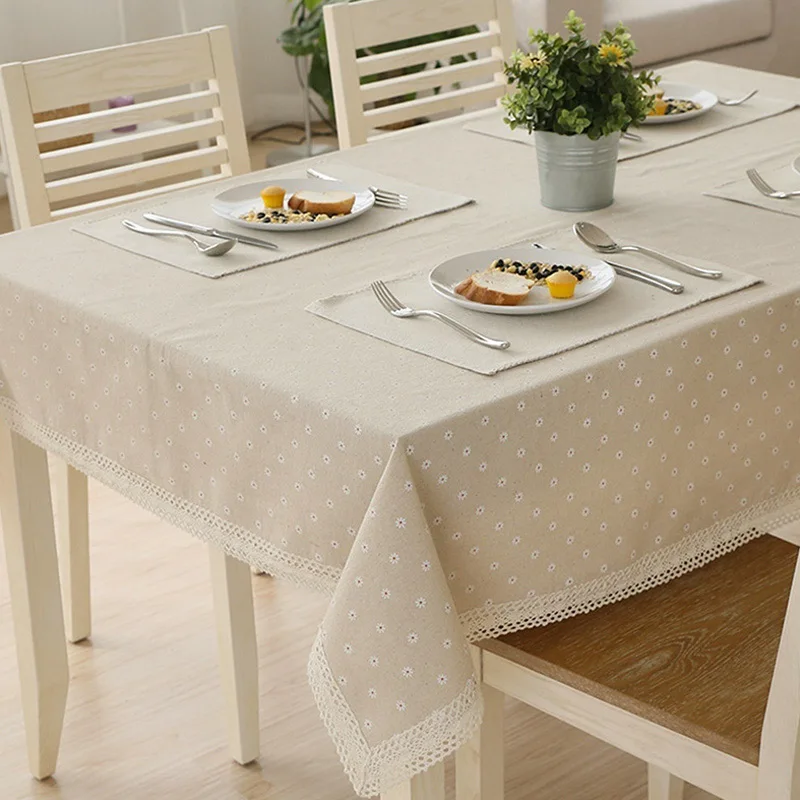 Flower Pattern Tablecloth Linen Cotton Table Cloth with Lace Dining Table Cover DAG-ship