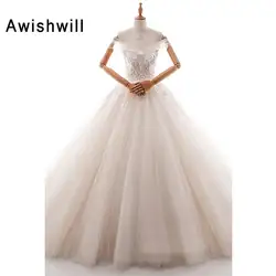 Vestido de Noiva бисера с кружевной аппликацией свадебное платье принцессы с открытыми плечами Элегантный суд Поезд бальное платье Свадебное