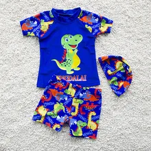 Спортивные купальные костюмы с рисунком для мальчиков, детский купальник для мальчиков, 3 предмета, пляжная одежда, спортивная пляжная одежда