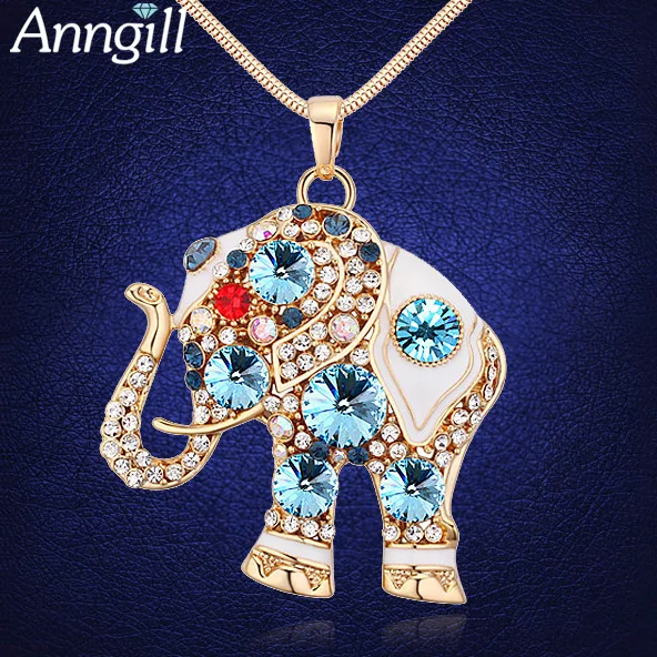 

ANNGILL Statement Maxi Crystals from Swarovski Elephant Choker Long Necklace Chain Pendant Collar Fashion Enamel Jewelry Women