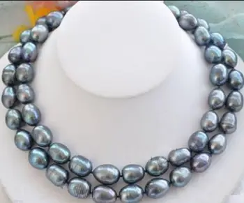 

stunning 11-12mm tahitian round black green pearl necklace 18inch19inch 925s
