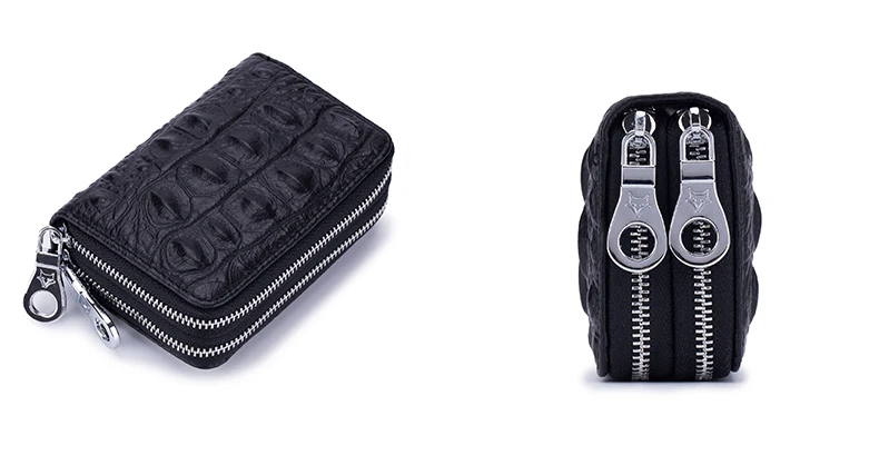 Lomelobo Lady Alligator Card Wallet Genuine Leather Girls Dual Zipper Coin Purse Women Card Holder Female Credit ID Cards Wallets HCL3257 Details (15)