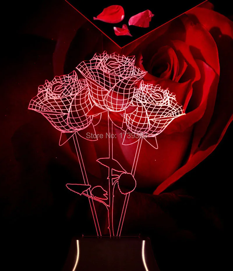 

4pcs/lot gift 3D Stereo Dreamlike Sweet Atmosphere lamp Night Light Heart Rose Starry sky USB LED Table Lamp