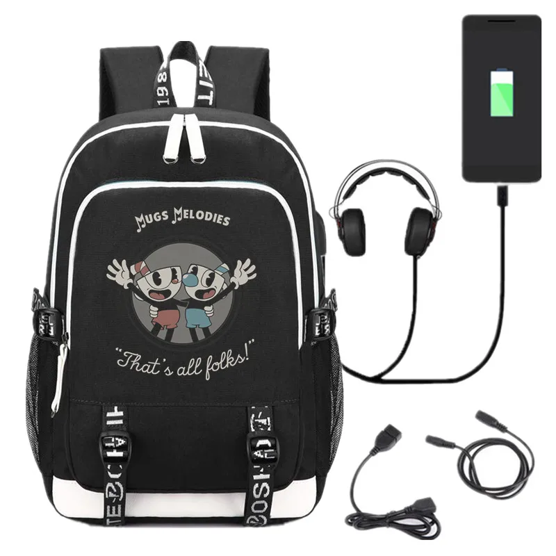 

New Game Cuphead Laptop Backpack School Bags Bookbag USB Charge Interface Shoulder Travel Bag Work Leisure Bags Gift