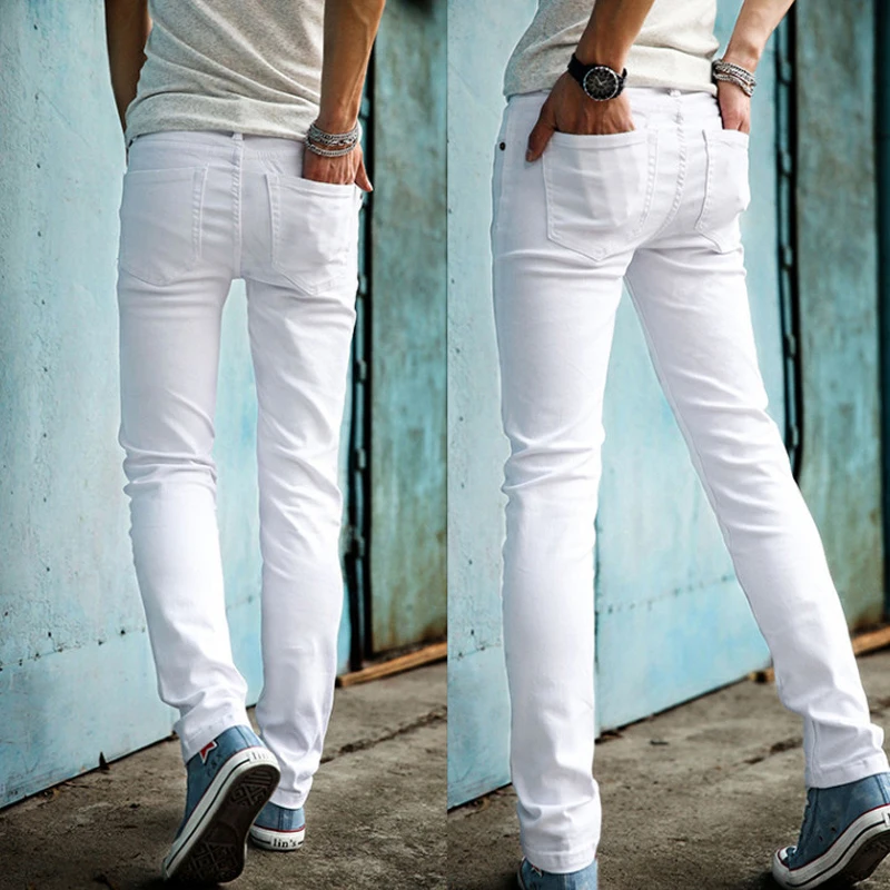 High Quality 2019 Fashion Slim Male White Jeans Men's trousers Mens