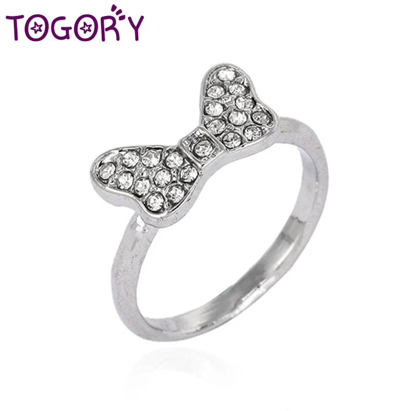 

TOGORY Dropshipping 2018 New Silver Color Lovely Mickey Enamel Brand Ring for Women White Clear CZ Engagement Ring