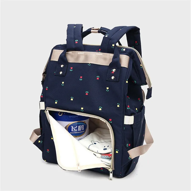 

2 Colors Korean Flower Printed Zipper Loadable Handle Oxford Material Mummy&Baby Outdoor Diaper Change Backpack With Key Chain