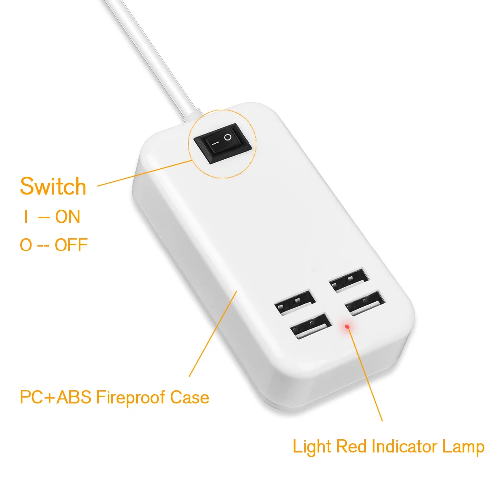 Sumpk 5v3a 4 منافذ usb شاحن السفر الاتحاد الأوروبي/الولايات قابس usb الجدار شاحن سريع شحن لسامسونج على/قبالة التبديل الهاتف المحمول شاحن