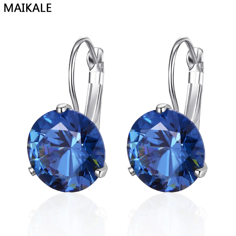 

MAIKALE 10MM Korean Earrings Round Simple AAA Cubic Zirconia New Copper Plated Gold Silver Temperament Stud Earring For Women