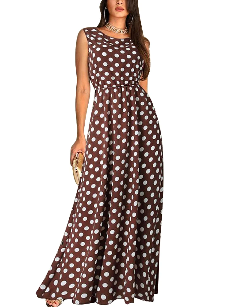 

2019 New Lady O-neck Elegant Dress Vintage Polka Dots Print Party Dresses Retro Midi Robe Female