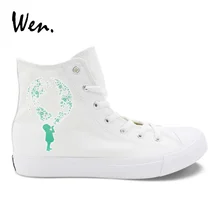 Вэнь дизайн зеленый Глобус Защита окружающей среды белая парусиновая высокая обувь мужские повседневные кроссовки женские кружевные плимсоллы